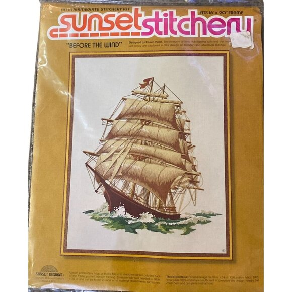 Vintage 1977 Sunset Stitchery Before The Wind Needlecraft NEW 2501 - Picture 1 of 13